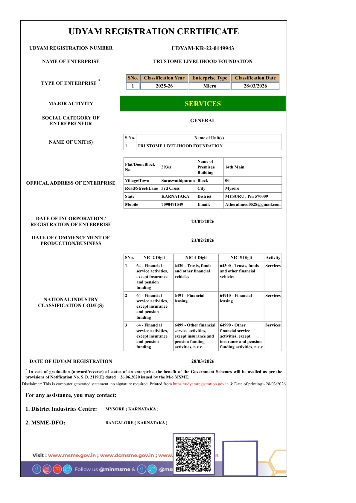 UDYAM Registration Certificate preview
